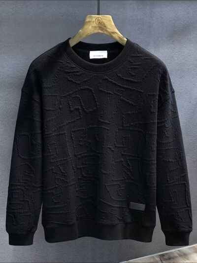 Men's Plus Size Textured Round Neck Long Sleeve Sweatshirt - Damned Threads